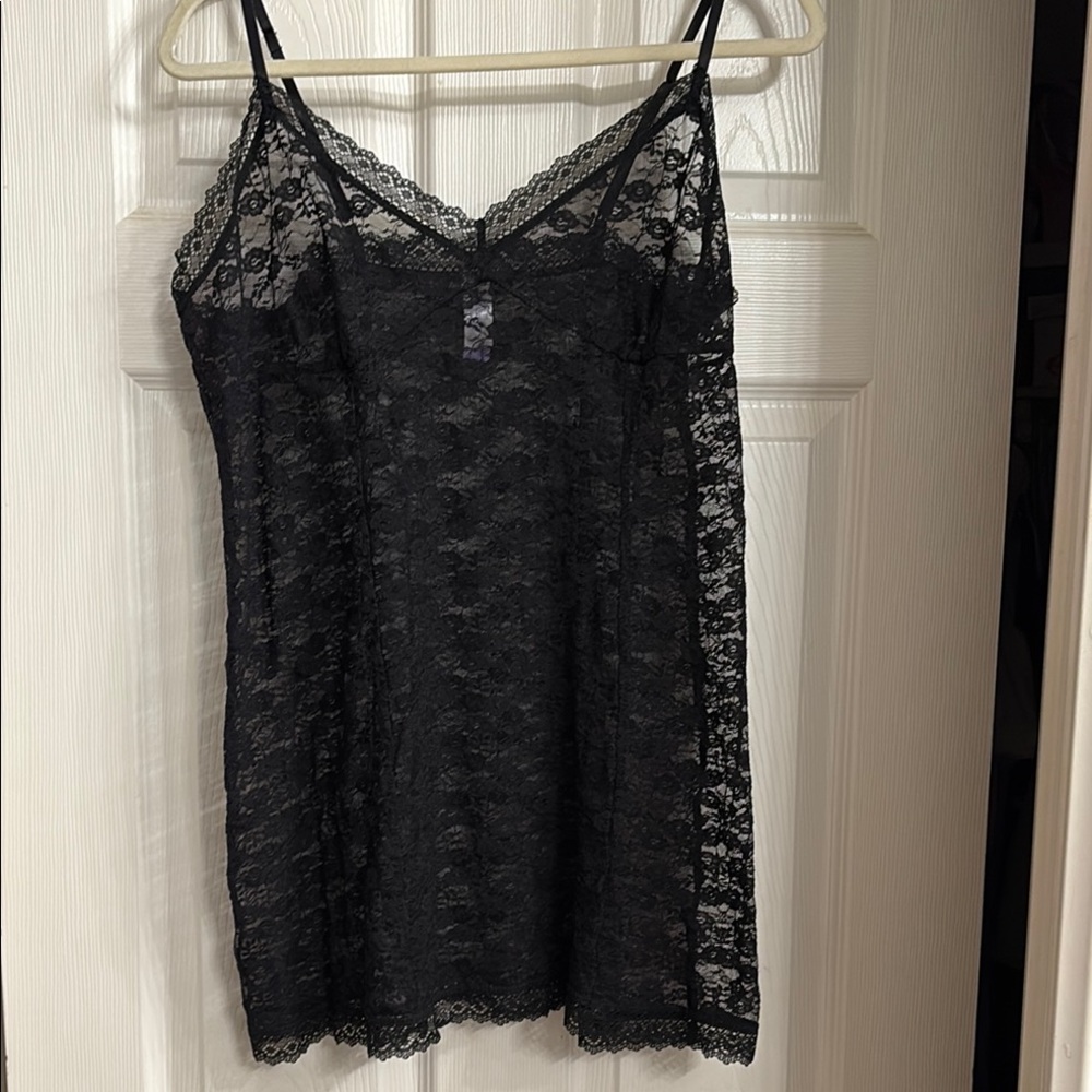 Secret Treasures Black Lace Chemise with Scalloped Trim